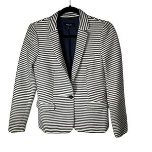 MADEWELL Striped One Button Blazer Navy Blue / White Size 0 Cotton Linen Blend